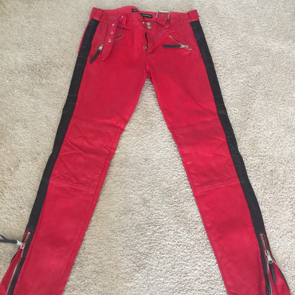 COPY - Ralph Lauren red  & black leather pants